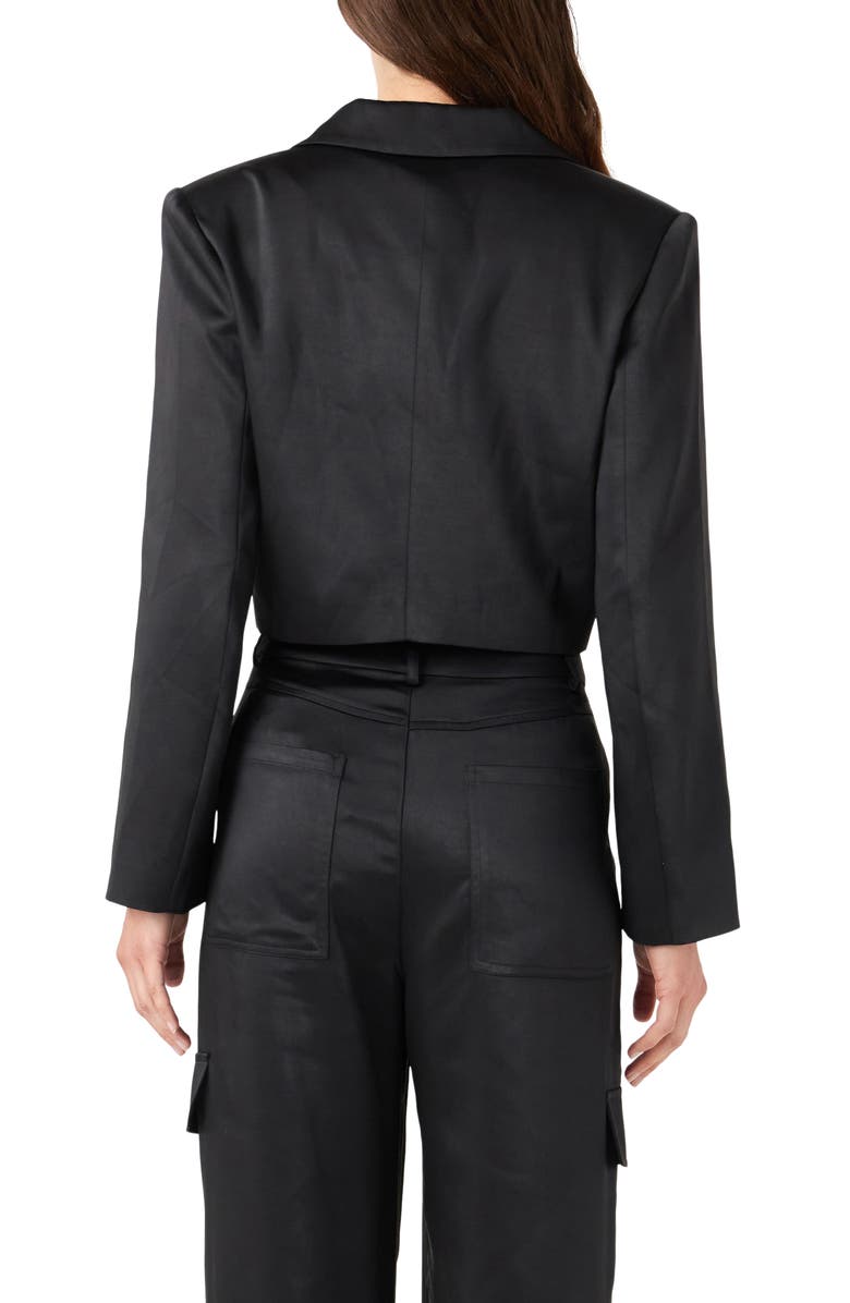 English Factory Crop Satin Blazer, Alternate, color, Black
