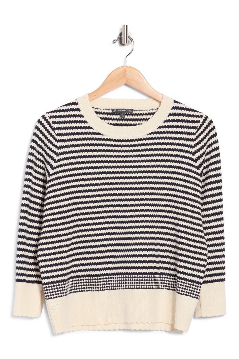 Scalloped Stripe Sweater, Alternate, color, CREAM/ NAVY