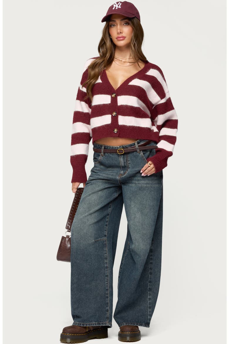 Kaz Stripe V-Neck Cardigan, Alternate, color, BURGUNDY