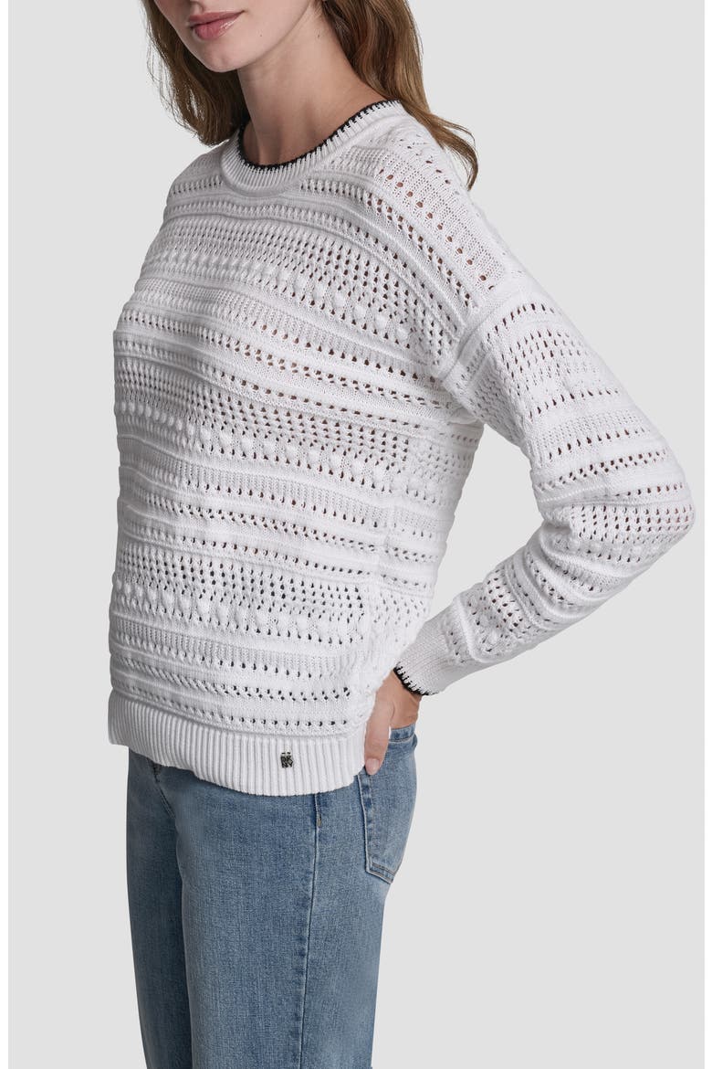 Cotton Pointelle Sweater, Alternate, color, WHITE/ BLACK