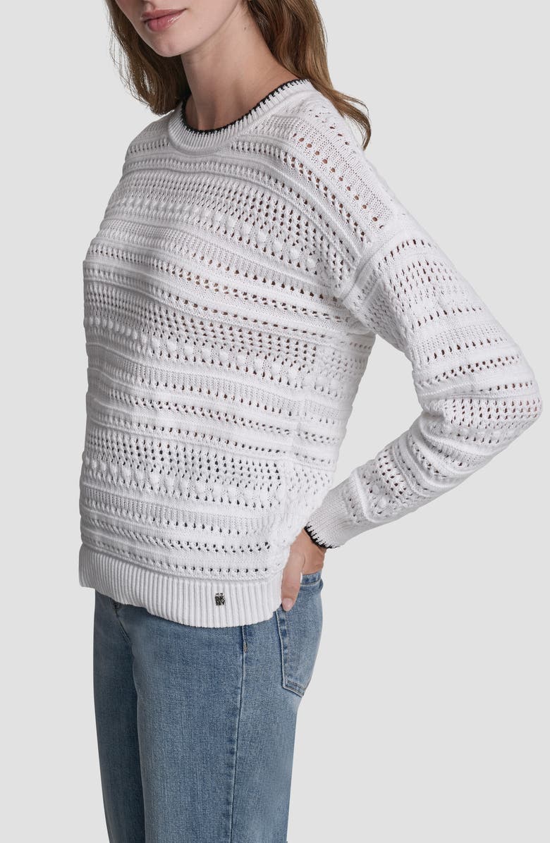 DKNY Jeans Cotton Pointelle Sweater, Alternate, color, White/ Black