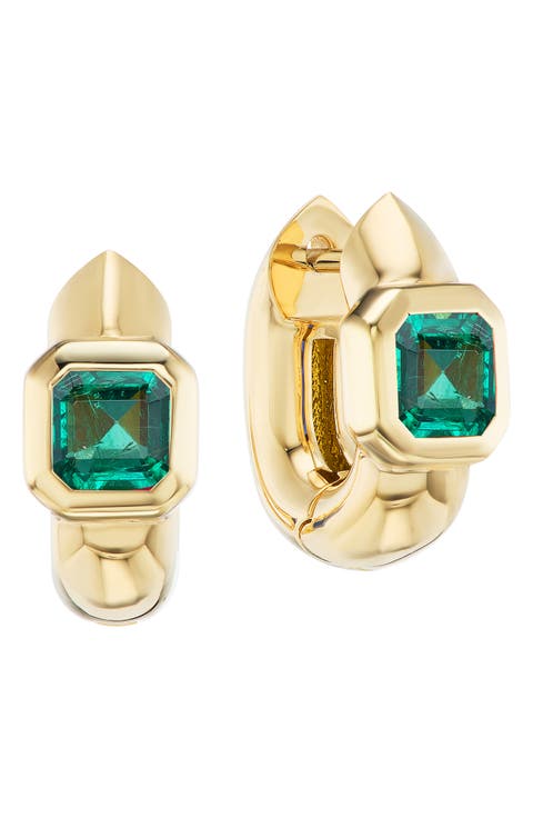 Tusk Asscher Cut Stone Huggie Hoop Earrings