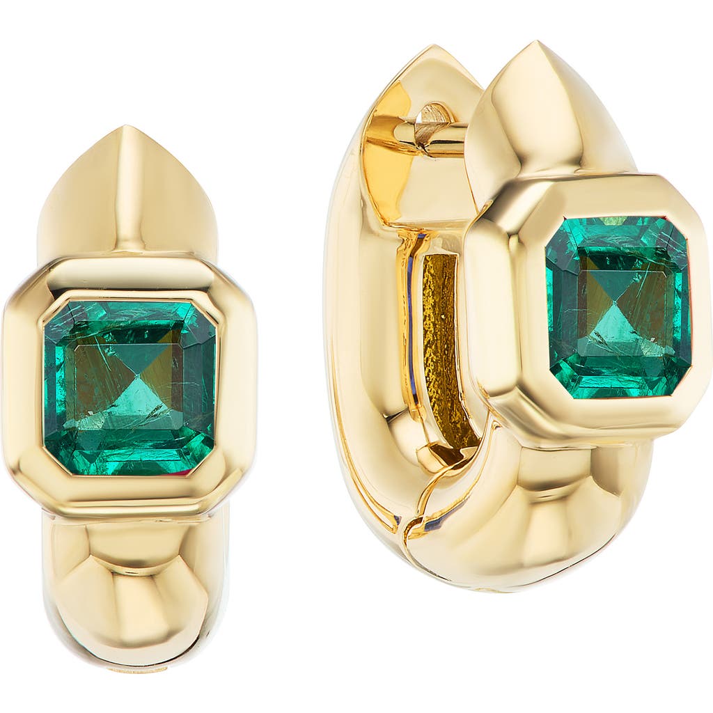 Uniform Object Tusk Asscher Cut Stone Huggie Hoop Earrings In Burgundy