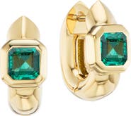 Uniform Object Tusk Asscher Cut Stone Huggie Hoop Earrings