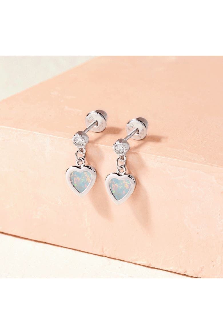 Simulated Opal Heart Dangle Earrings, Alternate, color, White