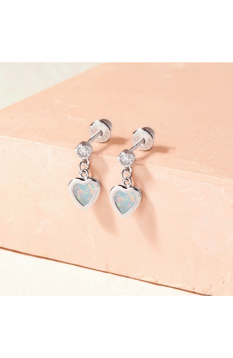 In Season Jewelry Simulated Opal Heart Dangle Earrings, Alternate, color, White