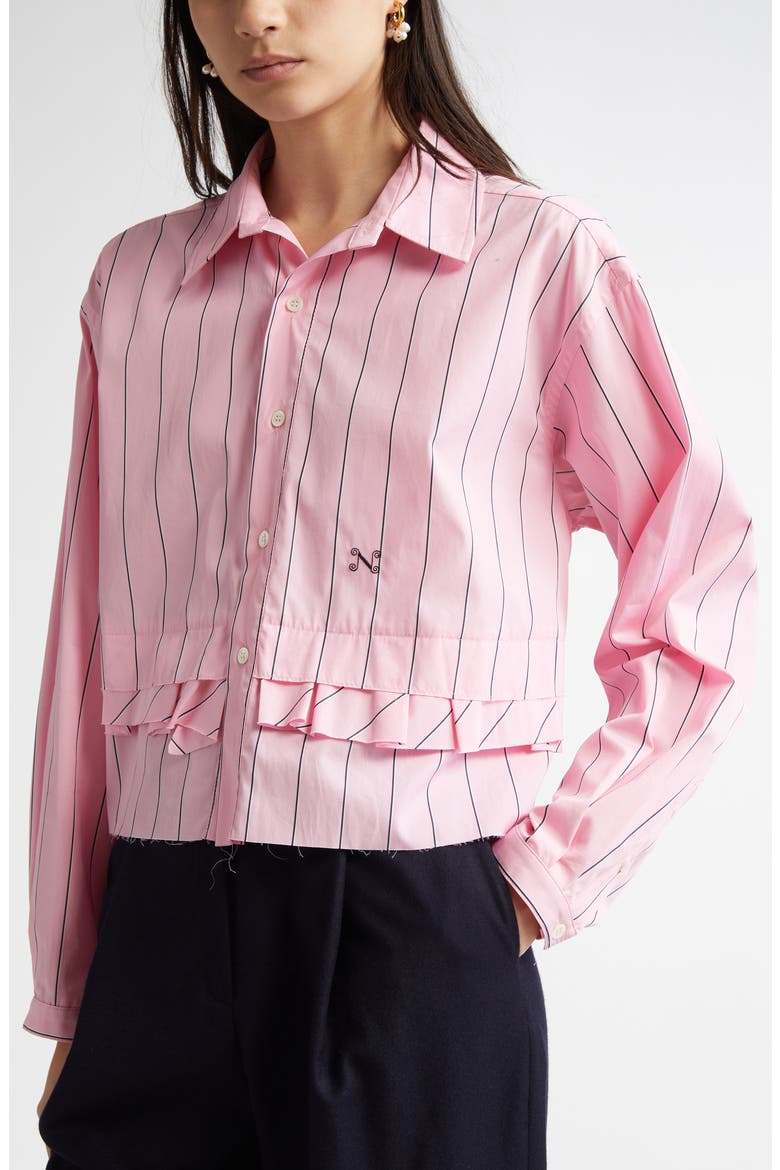 Stripe Crop Button-Up Shirt, Alternate, color, ROSE STRIPE
