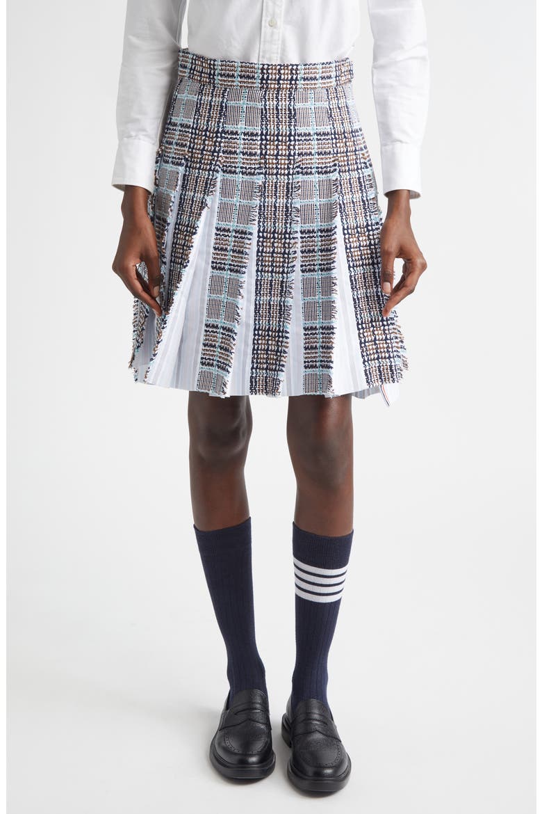 Plaid Drop Back Pleated Tweed Skirt, Main, color, SEASONAL MULTI