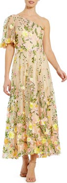 Mac Duggal One Shoulder Floral Lace Embroidered Dress