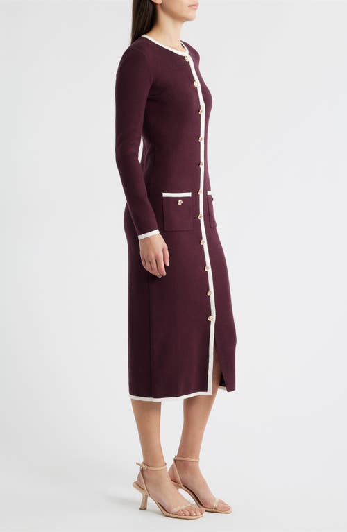 Zoe And Claire Long Sleeve Knit Midi Dress In Burgundy