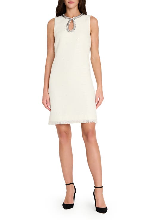 Tahari ASL Beaded Keyhole Bouclé Dress (Petite)