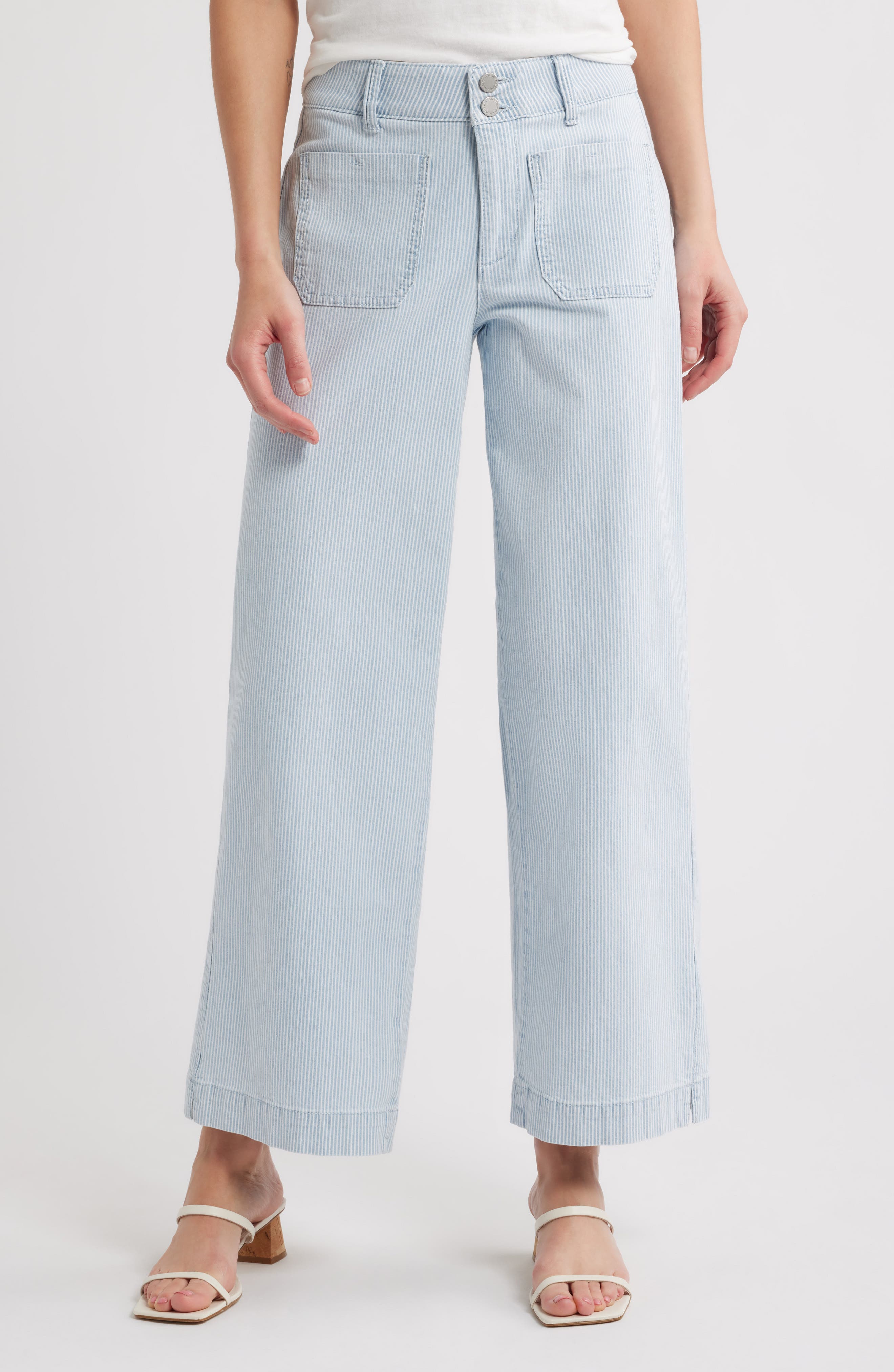 Wit & Wisdom Emma Stripe Patch Pocket High Waist Wide Leg Jeans