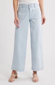 Wit & Wisdom Emma Stripe Patch Pocket High Waist Wide Leg Jeans