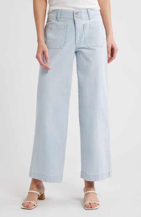 Wit & Wisdom Emma Stripe Patch Pocket High Waist Wide Leg Jeans