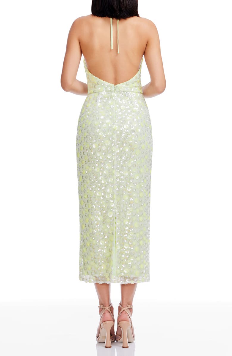 Dress the Population Dani Sequin Cocktail Halter Dress, Alternate, color, Lemongrass Multi