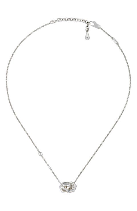 Crystal Embellished GG Cube Pendant Necklace