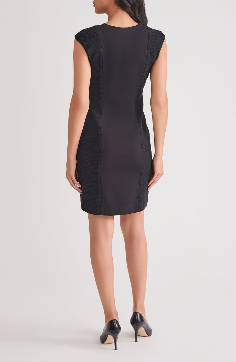 Misook Contrast Panel Ponte Dress, Alternate, color, Black