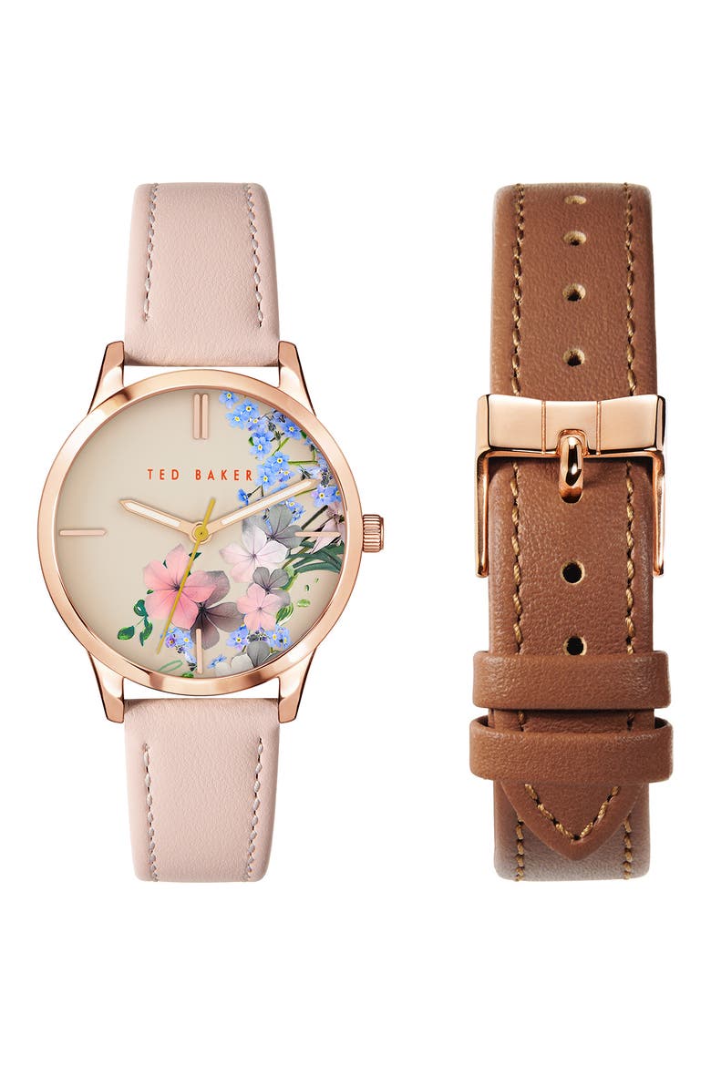 Fitzrovia Leather Strap Gift Set, 34mm, Main, color, PINK