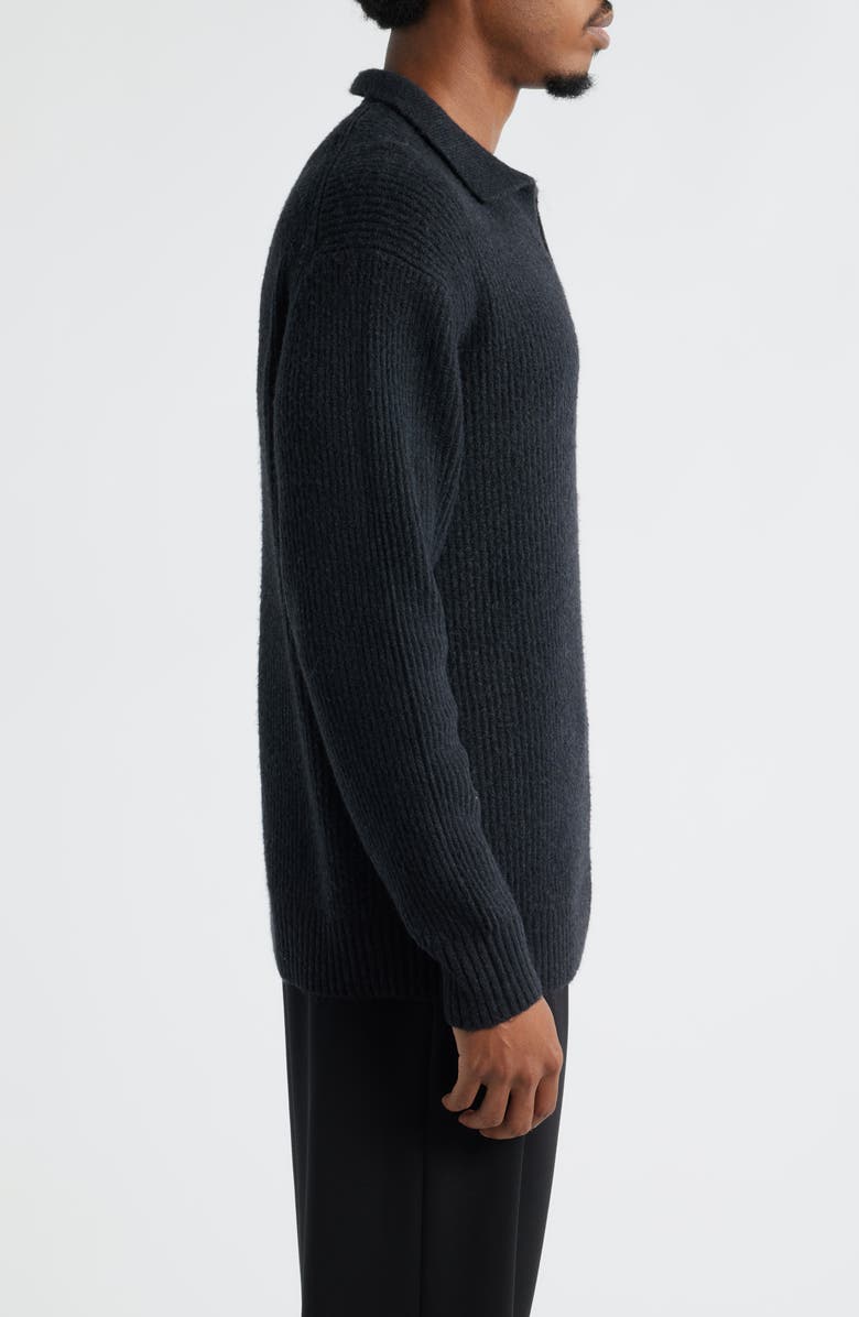Open Edit Johnny Collar Polo Sweater, Alternate, color, Black Caviar