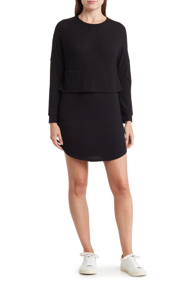 Layered Long Sleeve Dress, Main, color, BLACK