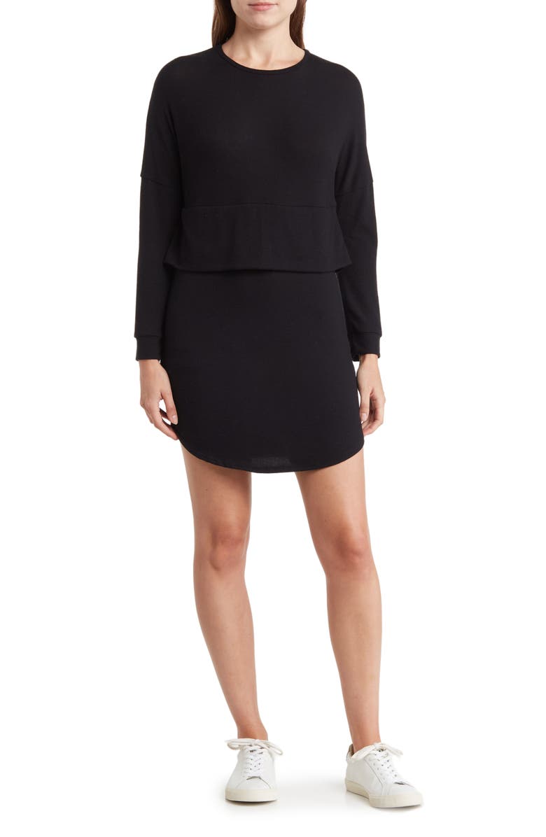 GO COUTURE Layered Long Sleeve Dress, Main, color, Black
