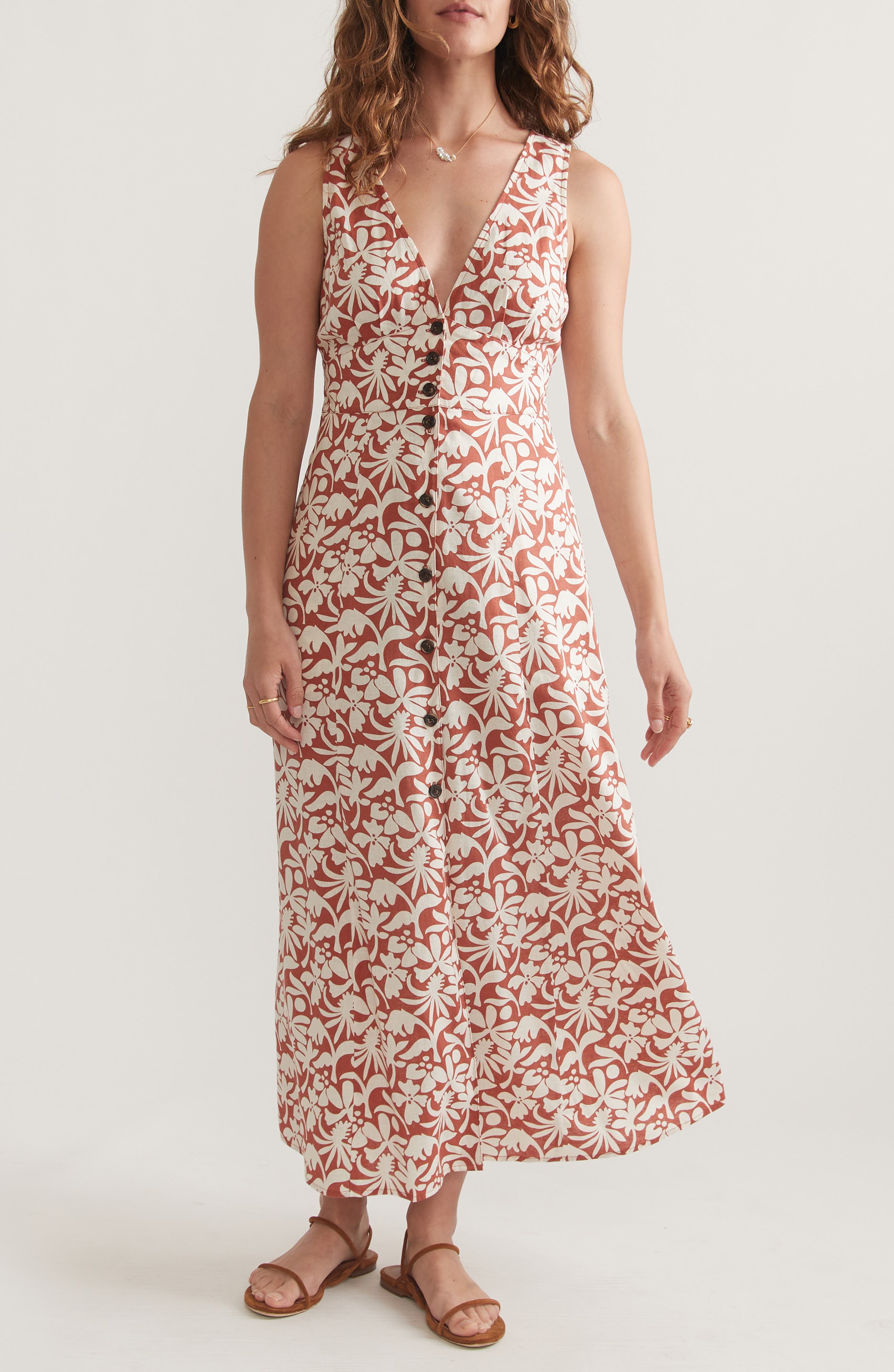 Marine Layer Camila Floral Sleeveless Hemp Blend Maxi Dress