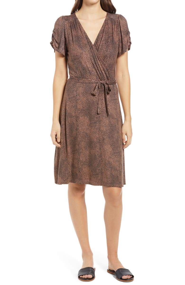 Loveappella Animal Print Wrap Front Dress, Main, color,