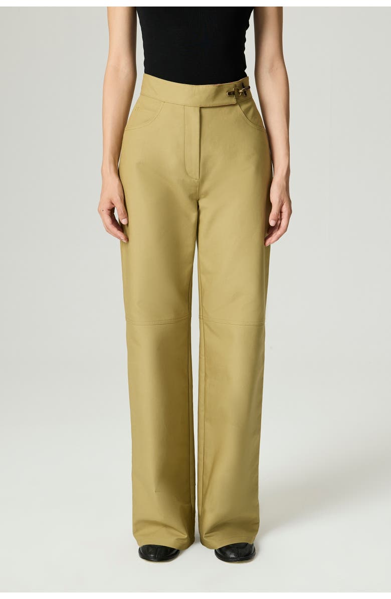 Nocturne Side-Buckle High-Waist Wide Trousers, Main, color, Olive Green