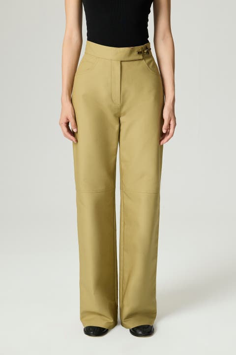 Side-Buckle High-Waist Wide Trousers