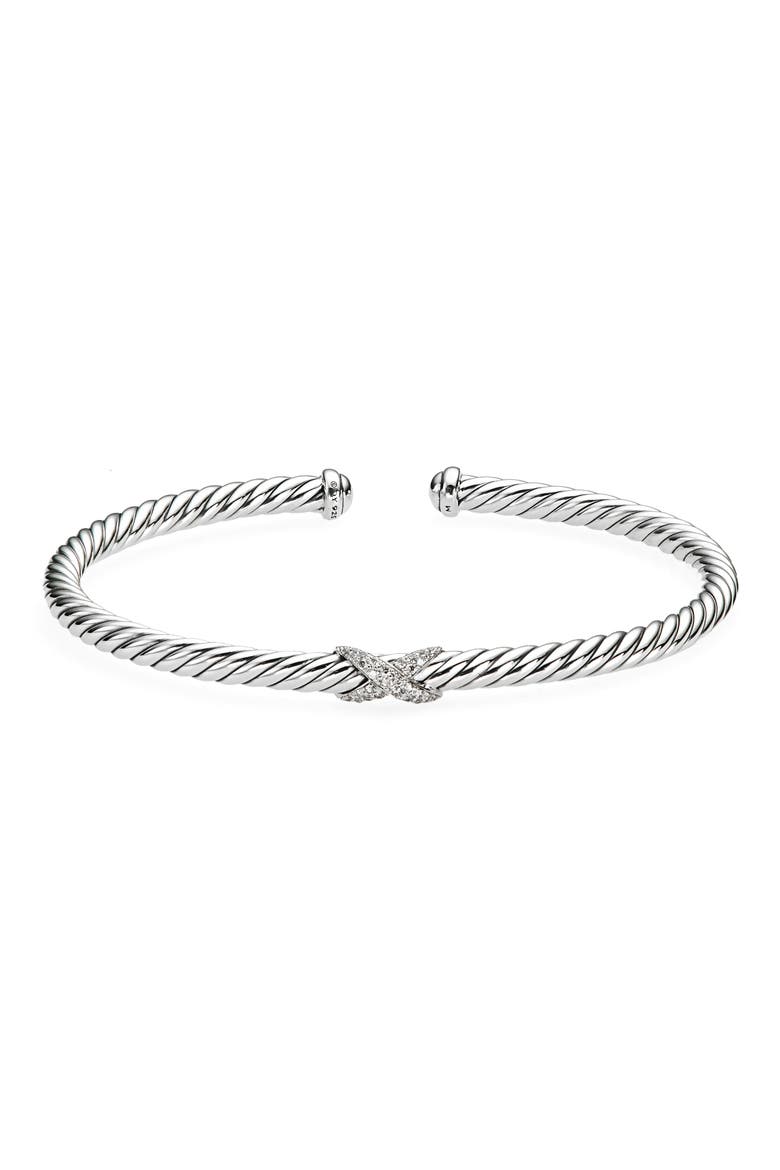 Cable Flex X Station Bracelet in Sterling Silver with Diamonds, 4mm, Main, color, DIAMOND/SILVER