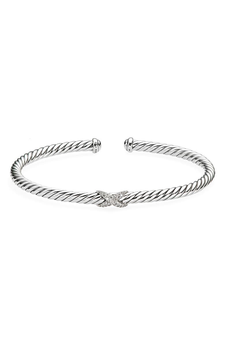 David Yurman Cable Flex X Station Bracelet in Sterling Silver with Diamonds, 4mm, Main, color, Diamond/Silver