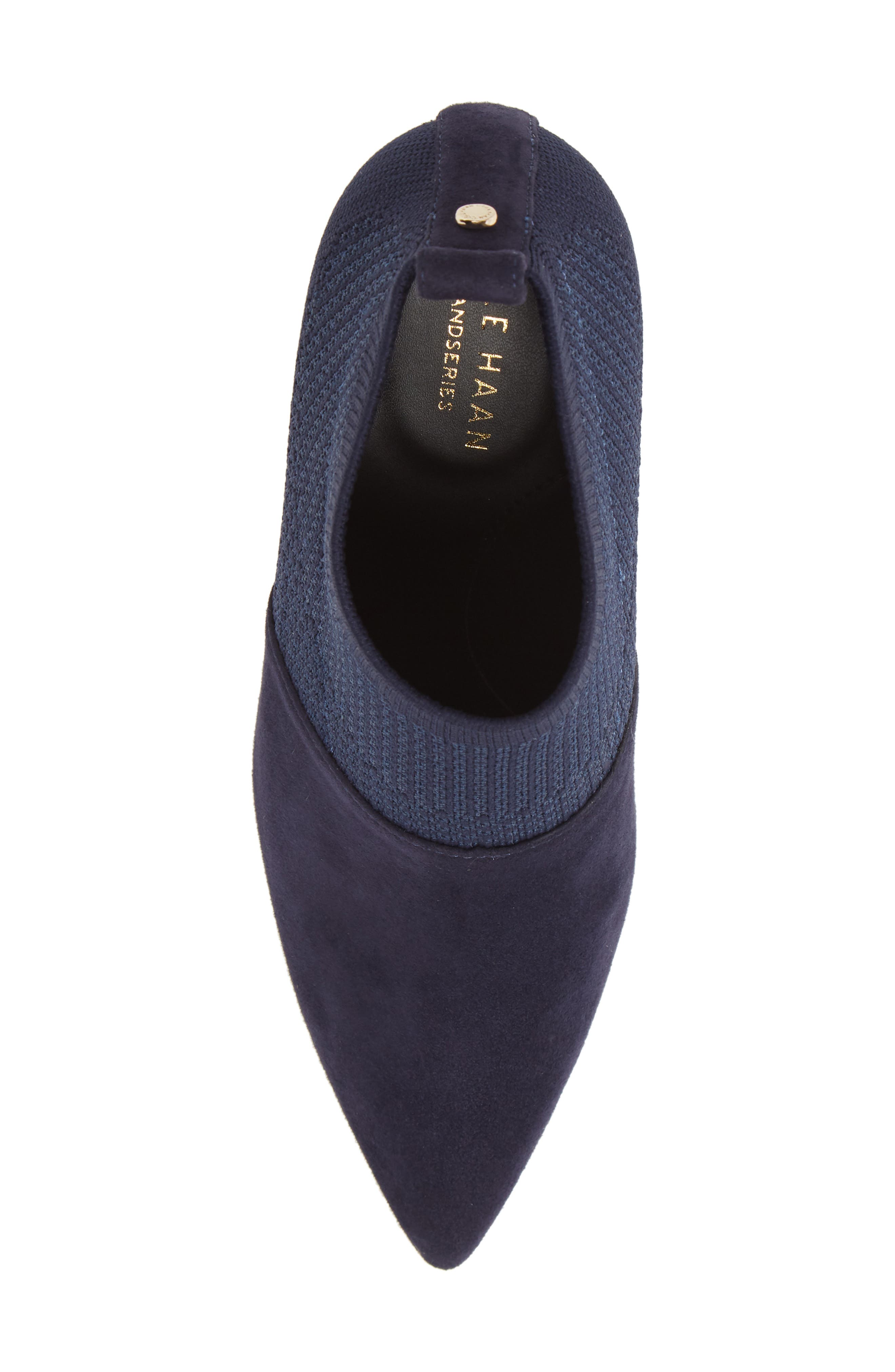 Vannie Pointed Toe Bootie, Alternate, color, MARINE BLUE KNIT/ SUEDE