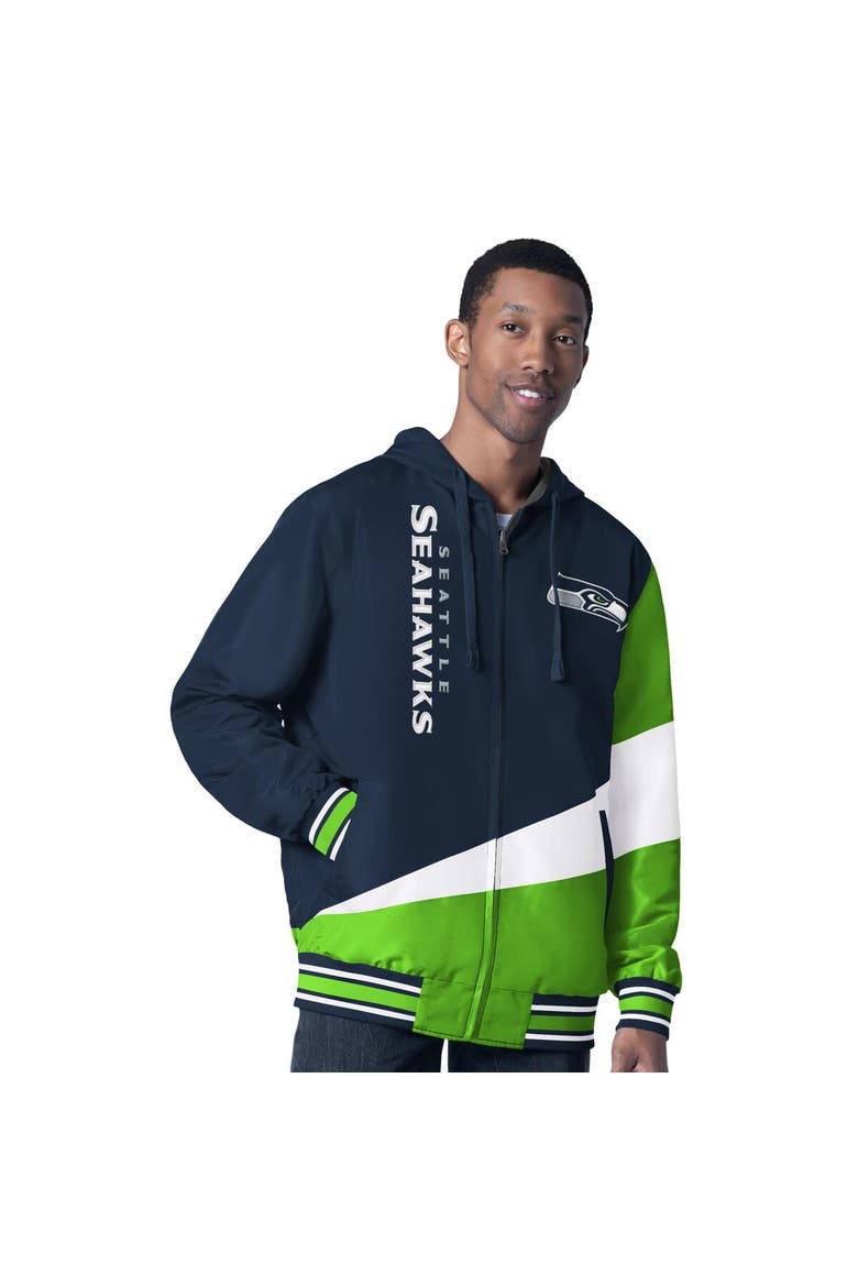 Men's G-III Sports by Carl Banks College Navy/Charcoal Seattle Seahawks Dual Threat Reversable Full-Zip Hooded Jacket, Main, color, College Navy