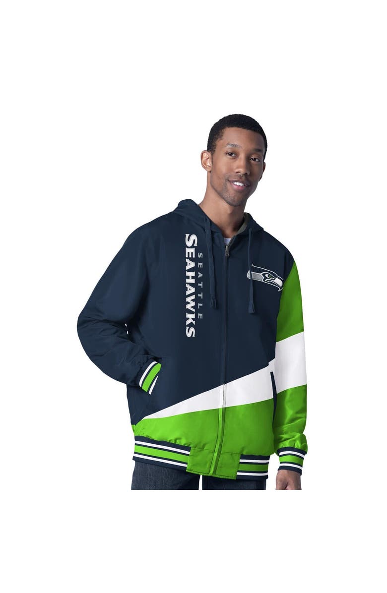 G-III SPORTS BY CARL BANKS Men's G-III Sports by Carl Banks College Navy/Charcoal Seattle Seahawks Dual Threat Reversable Full-Zip Hooded Jacket, Main, color, College Navy