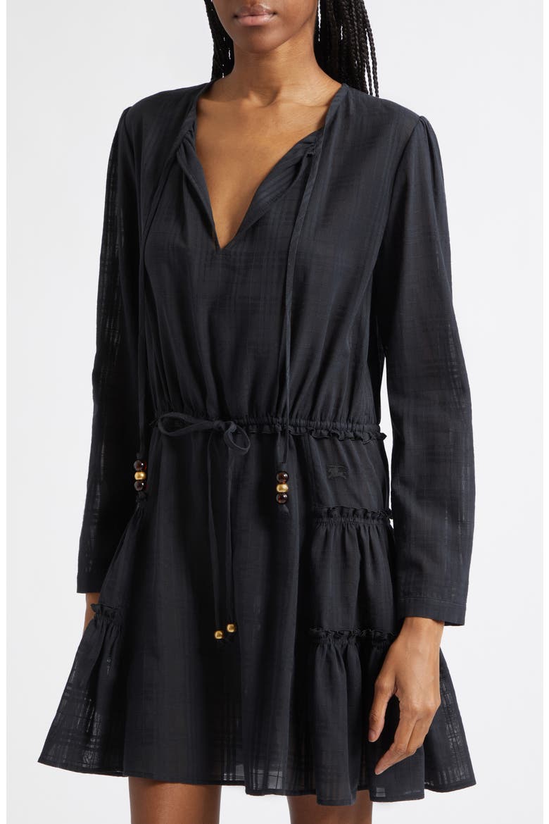 Lauren Check Long Sleeve Cotton Voile Dress, Alternate, color, BLACK IP CHECK