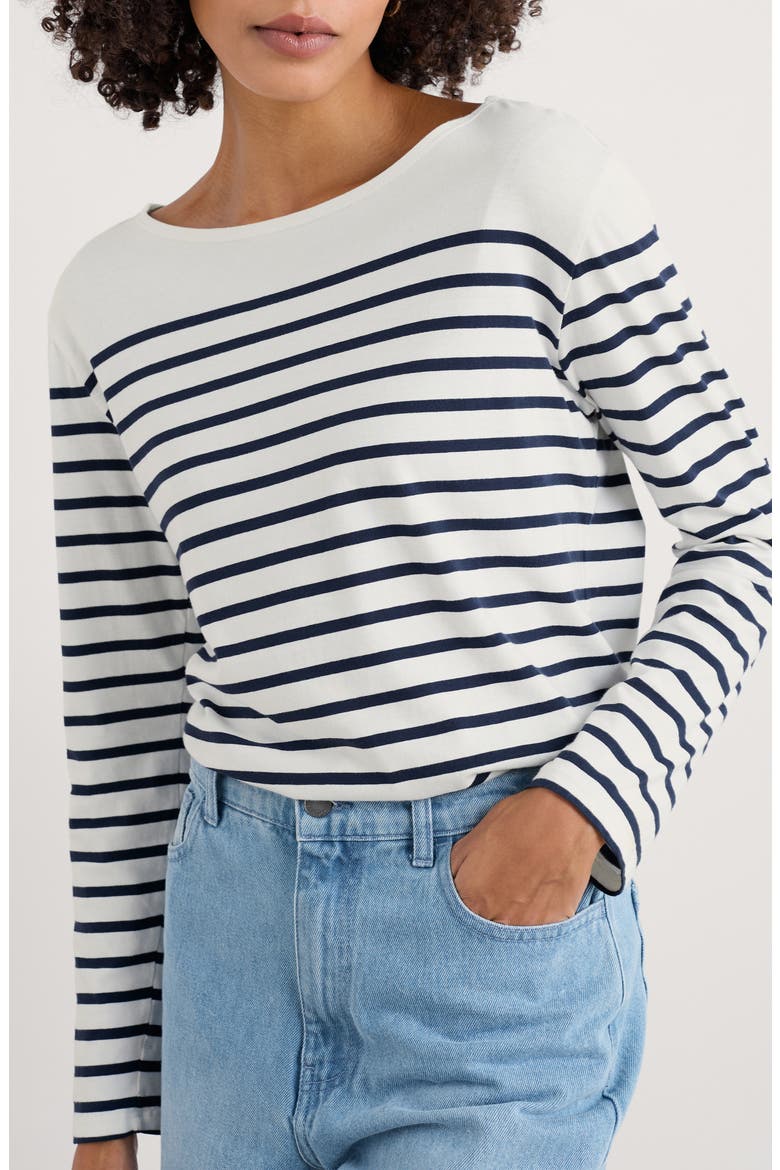 Sailor Stripe Long Sleeve Organic Cotton T-Shirt, Main, color, FALMOUTH BRETON CHALK MARITIME