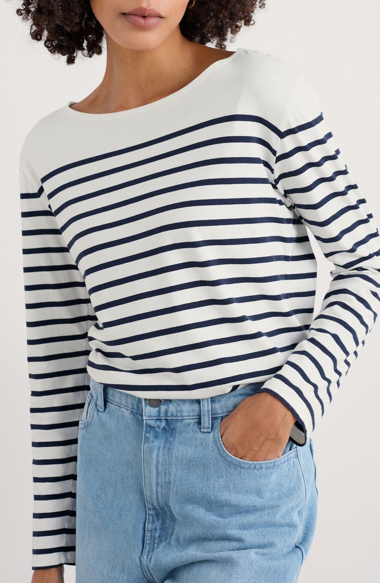 Seasalt Cornwall Sailor Stripe Long Sleeve Organic Cotton T-Shirt, Main, color, Falmouth Breton Chalk Maritime