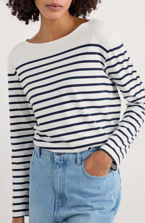 売れ筋商品|||サンクチュアリー カットソー トップス レディース Women's Striped Boat-Neck Long-Sleeve T-Shirt Sky Blue/white Stripe WSLCN Womens Casual Long Sleeve T-Shirt Boat Neck Slim
