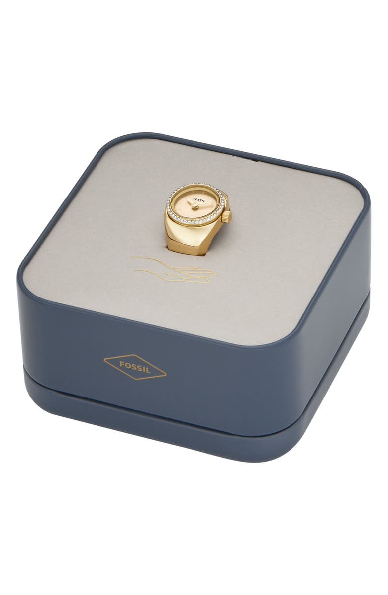 Fossil Glitz Crystal Ring Watch, 15mm, Alternate, color, Gold