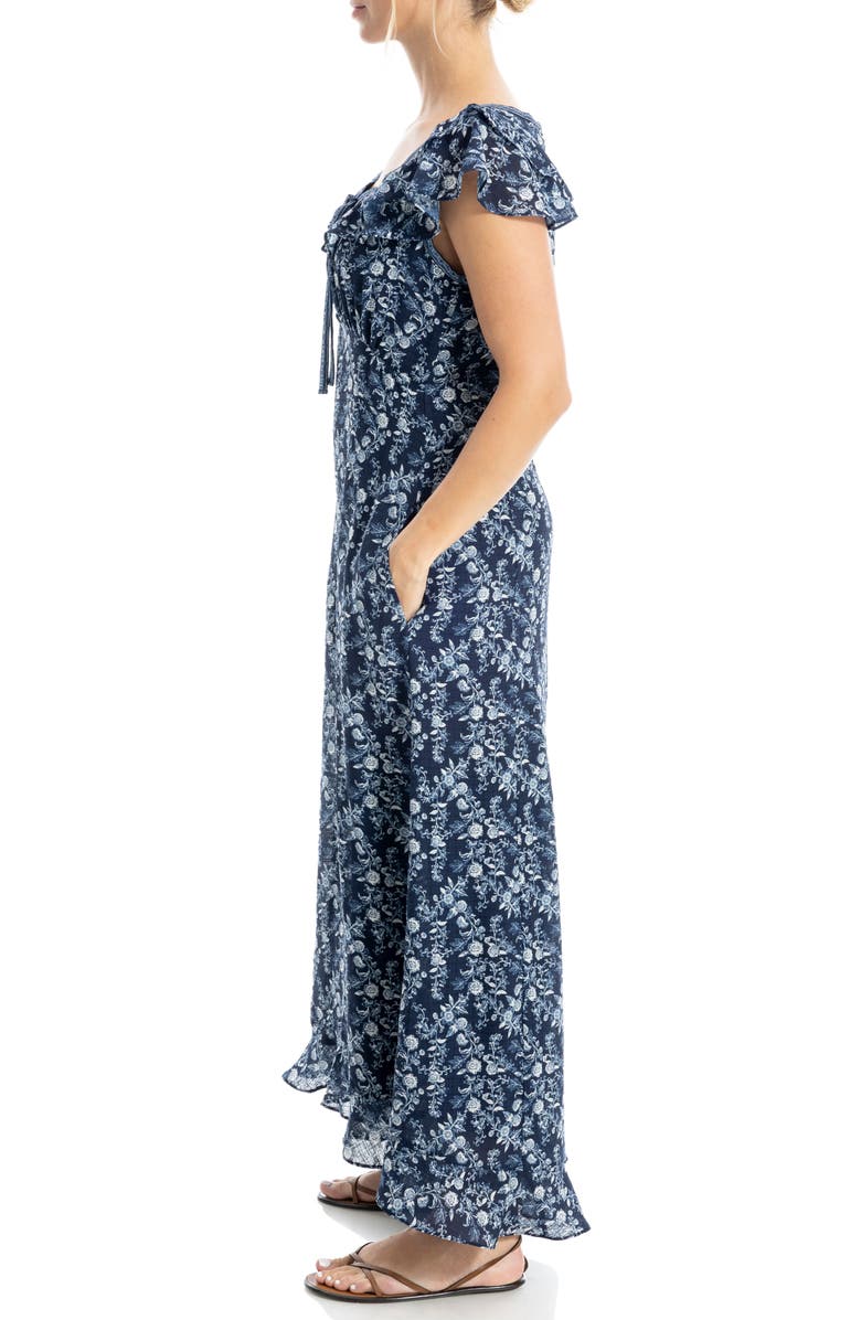 MAX STUDIO Flutter Sleeve Maxi Dress, Alternate, color, Navy/ Blue
