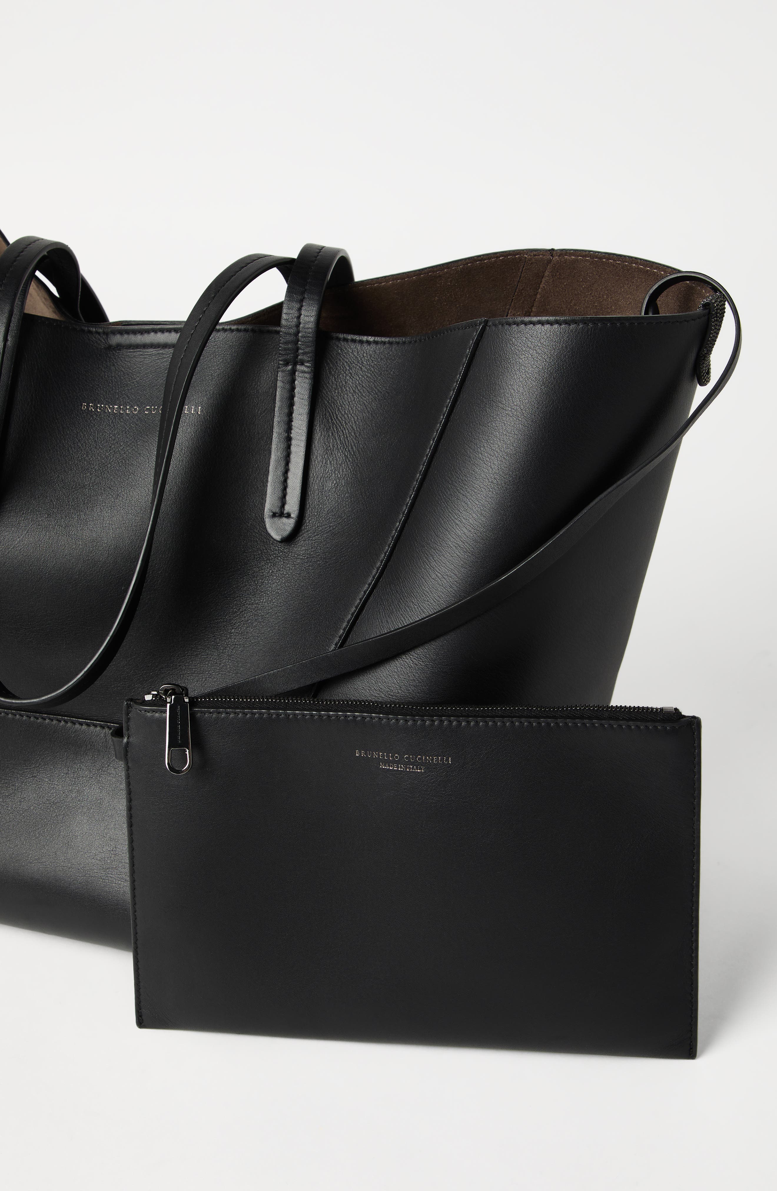 Brunello Cucinelli Calfskin BC Duo bag, Alternate, color, Black