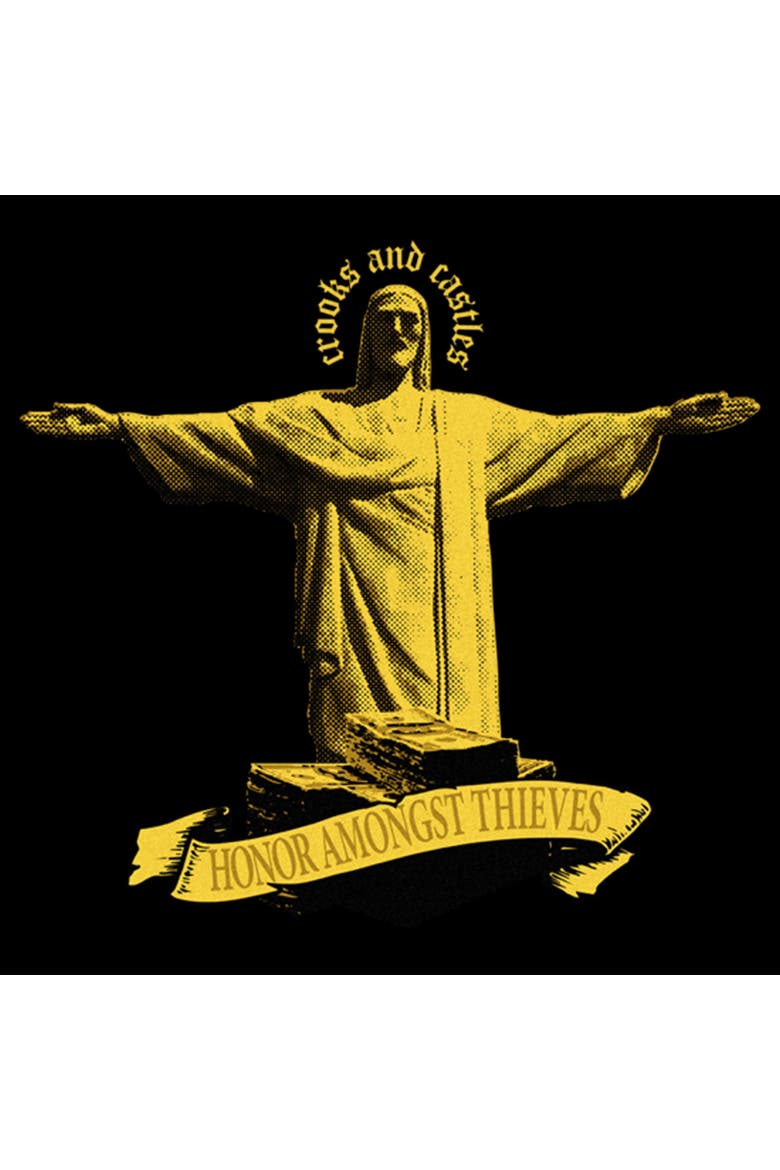 Men's Honor Amongst Thieves Yellow Print Short Sleeve Graphic T-Shirt, Alternate, color, Black