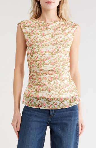 Vigoss Floral Ruched Mesh Top