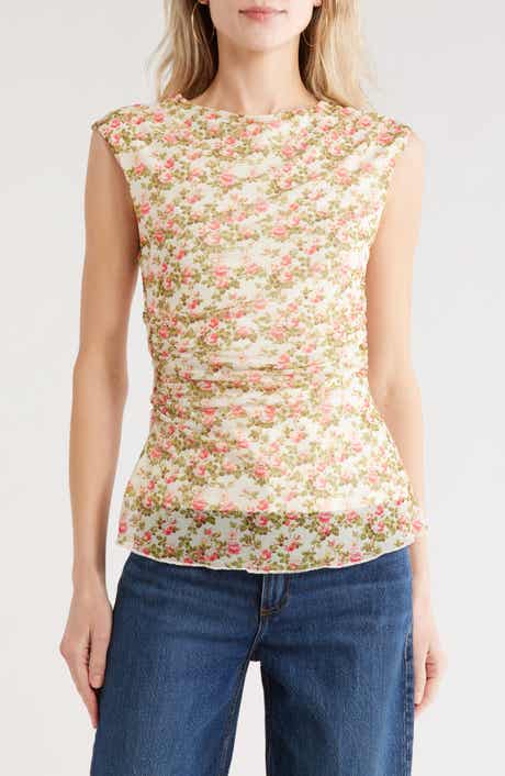 Vigoss Floral Ruched Mesh Top