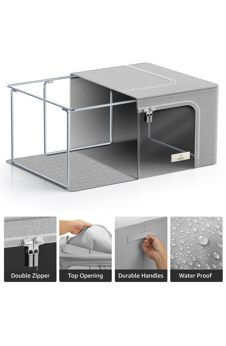 SORBUS 4-Pack Foldable Storage Boxes, Alternate, color, Gray