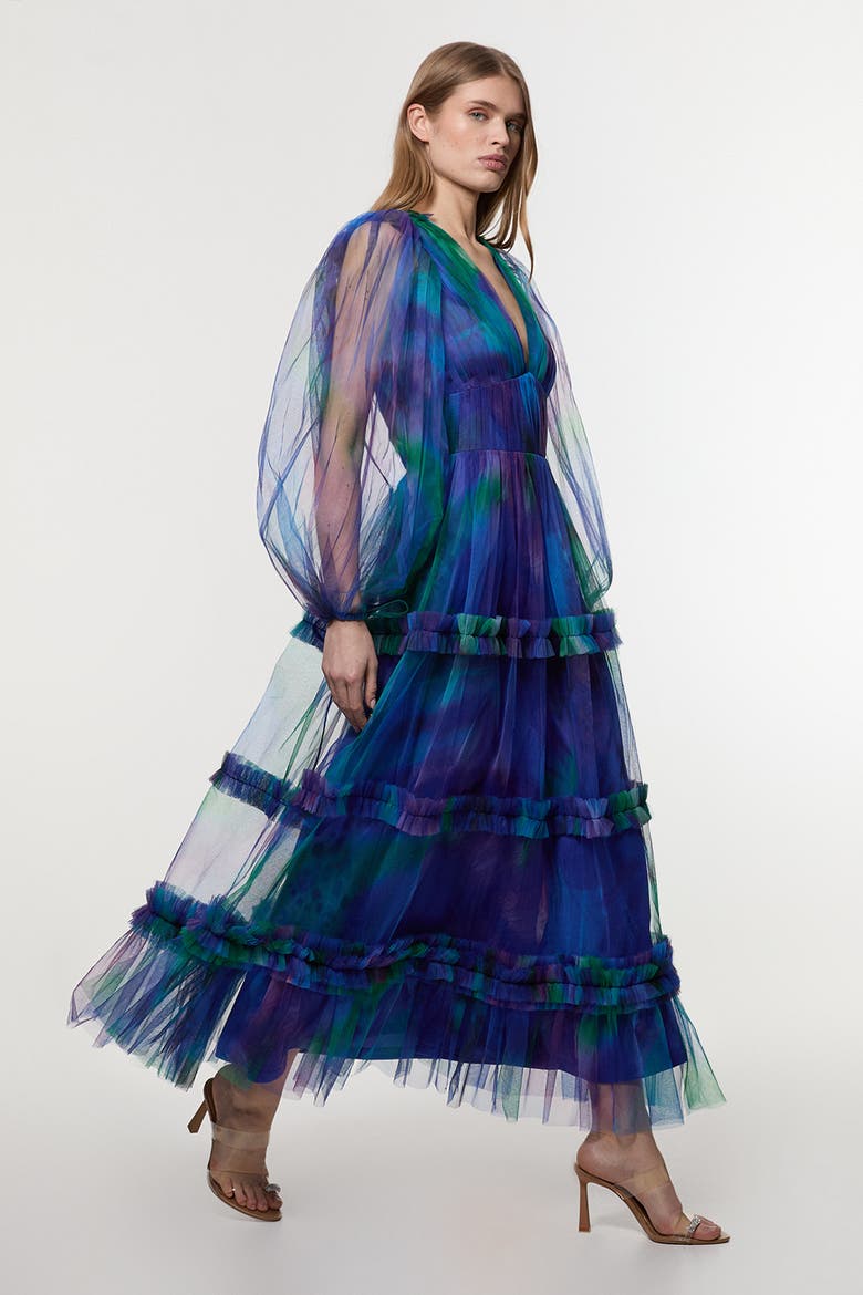 Dark Floral Plunge Maxi Dress, Alternate, color, Blue