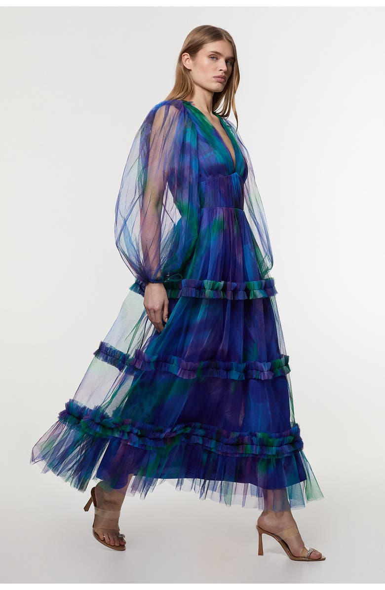 Karen Millen Dark Floral Plunge Maxi Dress, Alternate, color, Blue