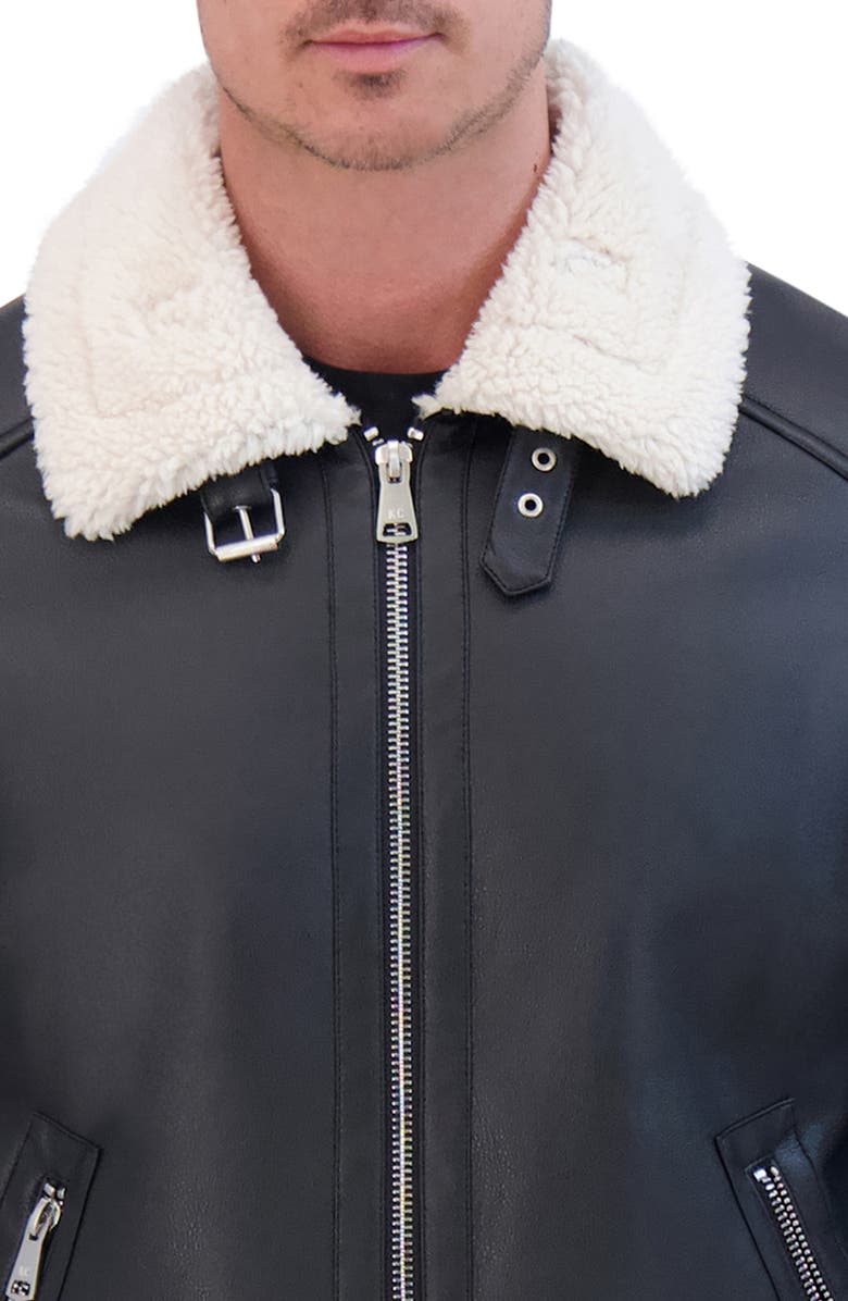 Kenneth Cole New York Faux Shearling Moto Jacket, Alternate, color, Black