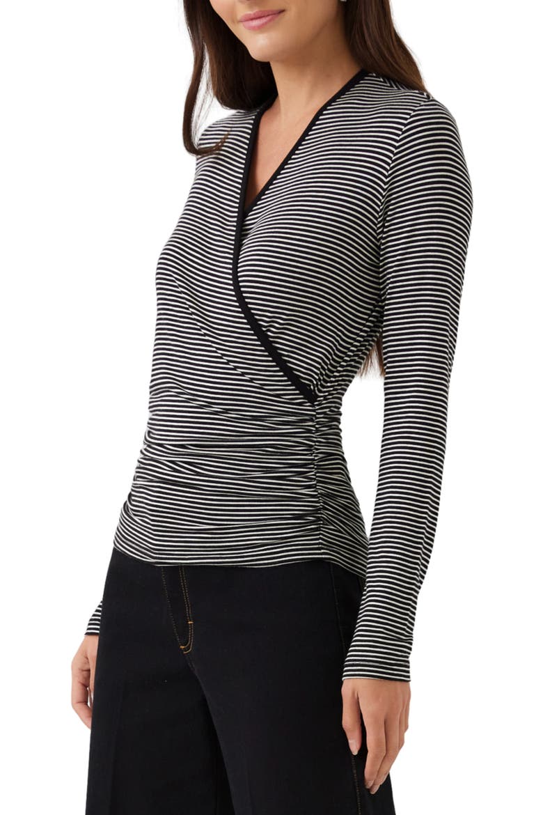 Side Shirred Long Sleeve Surplice Top, Alternate, color, STRIPE
