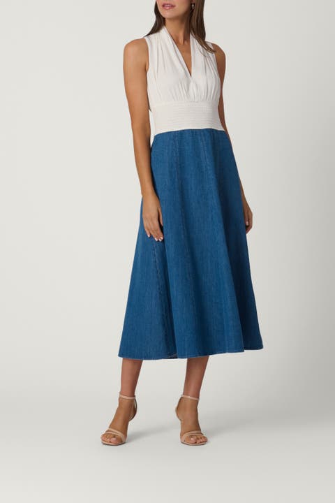 Crinkle Chiffon Denim Combo Bentley Dress